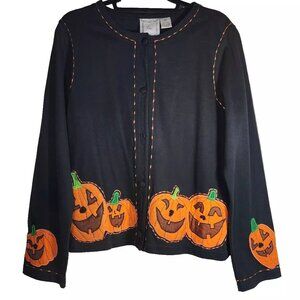 Michael Simon Lite Pumpkin Vintage Cardigan Women's M Halloween Missing Button